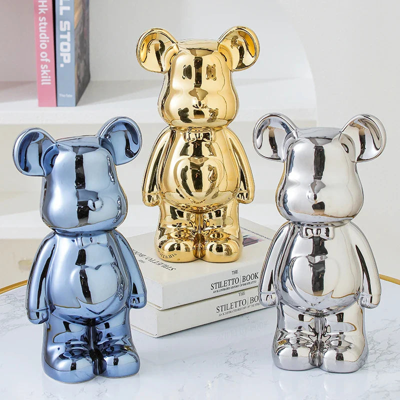 Aesthetic Ceramic Teddy Bear Statue – 17/27cm Bear Figurine Home Decor Ornament