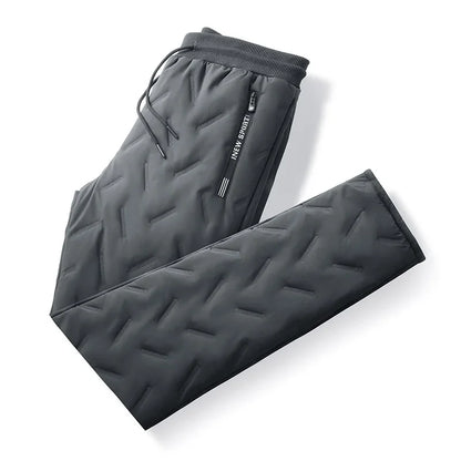 Men’s Winter Down Cotton Pants — Waterproof Thickened Wool Jogger with Zipper Pockets, Warm Outdoor Ski Pants, 7XL