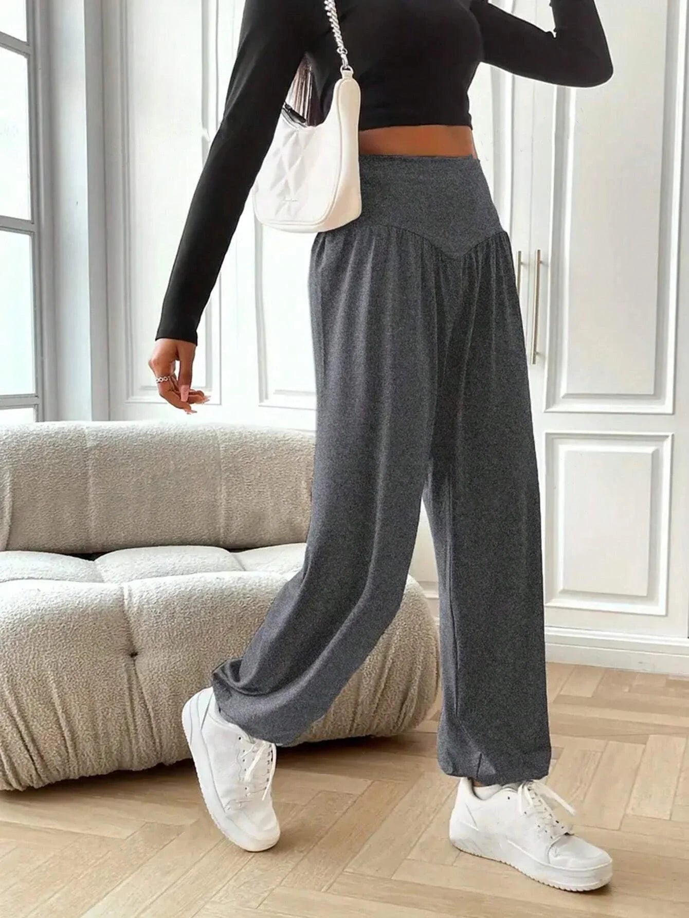 Women’s High Waist Lantern Leggings – Cuffed Breathable Gym & Dance Pants Comfortable Fitness Jeggings