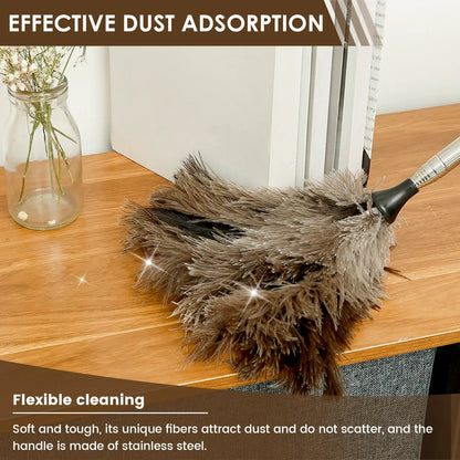 Extendable Ostrich Feather Duster – Long Stainless Steel Handle for Household Furniture Dust Cleaning