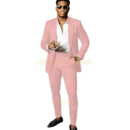 Men's Brown 2 Piece Suit - Shawl Collar Single Breasted Tuxedo Blazer & Pants Set For Wedding, Business & Formal Events