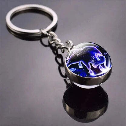 S12 Constellation Keychain – Luminous Double-Sided Zodiac Glass Ball Pendant for Men & Women