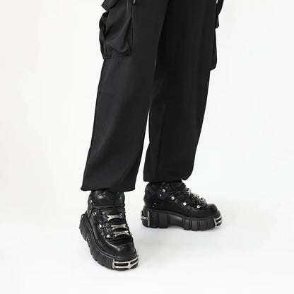 New 2024 Punk Style Women's Platform Shoes – 6CM Lace-Up Rock Boots with Metal Decor