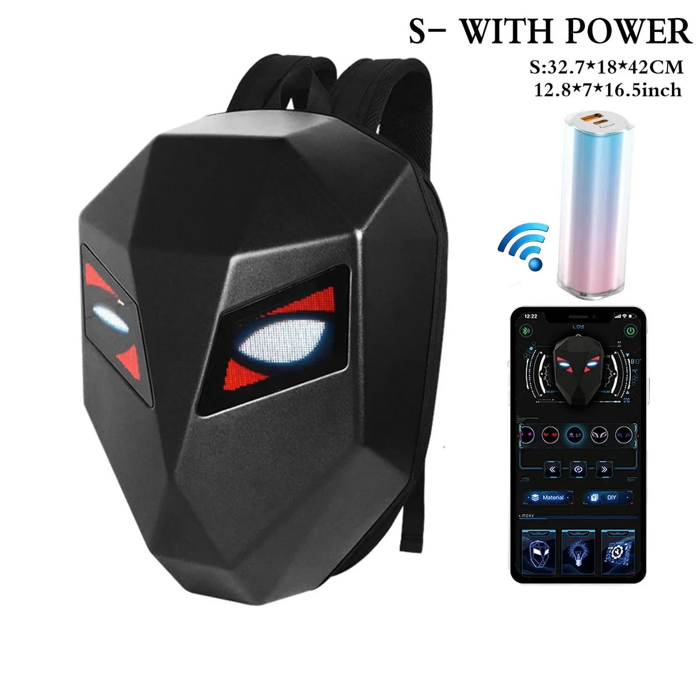 LOY LED Knight Cycling Backpack - Waterproof Motorcycle Helmet Bag with Bluetooth APP Control, Hard Shell Laptop Bag with LED Lights