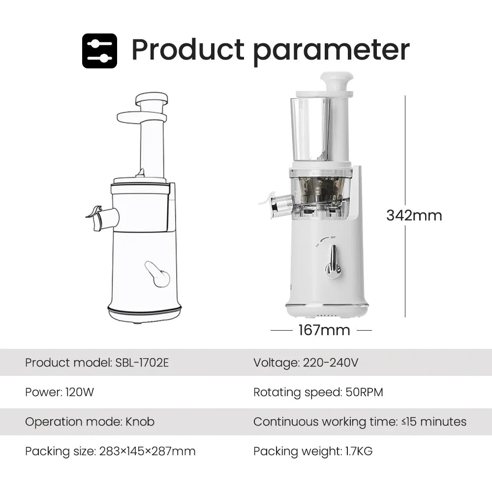 Mini Portable Slow Juicer – Electric Fruit Juice Extractor & Blender, Easy Clean, Ice Cream Maker