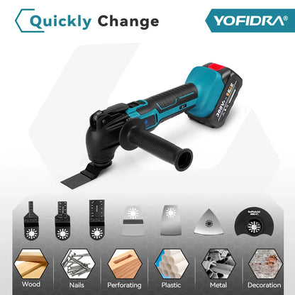 YOFIDRA Cordless Oscillating Multi-Tool – 6-Speed Electric Cutting, Polishing & Trimming Machine for 18V/21V Battery