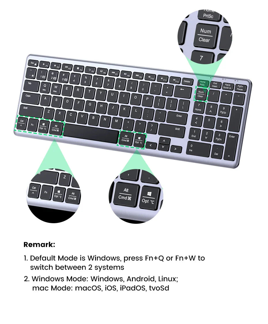 UGREEN Wireless Bluetooth 5.0 & 2.4G Keyboard – 99 Keycaps Russian/Korean/English, USB-C Rechargeable for MacBook, iPad, PC & Tablet