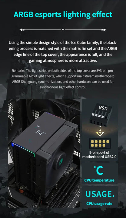 DeepCool AK500S Digital Display CPU Cooler - 5 Heat Pipes, 240W TDP, Compatible with LGA1700/1200/115X/AM4/AM5