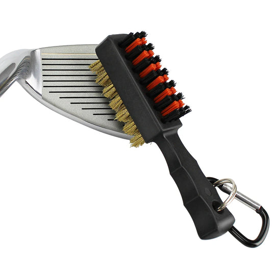 Double-Sided Golf Club Cleaning Brush with Brass & Nylon Bristles – Portable Groove Cleaner with Keychain