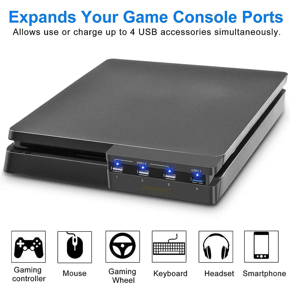 USB Hub Expansion Adapter for PS4 Slim – 3 USB 2.0 + 1 USB 3.0 Ports, High-Speed Plug & Play Charger for Controllers   1/2