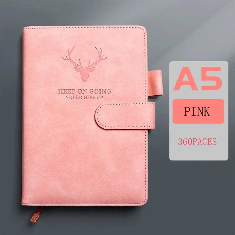 A5 Thickened Deer Head Notebook – Business PU Soft Leather Notepad with Horizontal Lines, School & Office Stationery Supplies