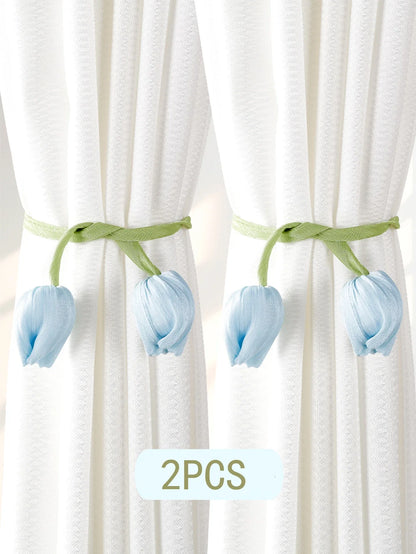 2PCS Tulip Flower Curtain Tiebacks – Rustic No-Damage Holdbacks for Living Room & Bedroom Decor
