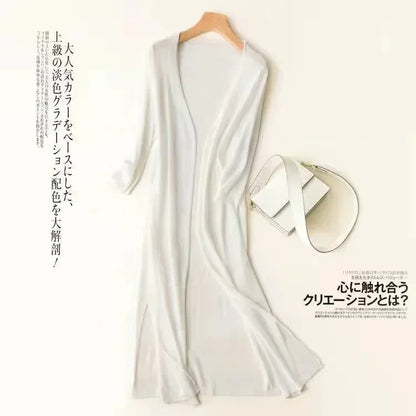 2024 Korean Women's Casual Long Sun Protection Cardigan – Soft, Comfortable, Loose Fit, Solid Color, Free Size Thin Sweater