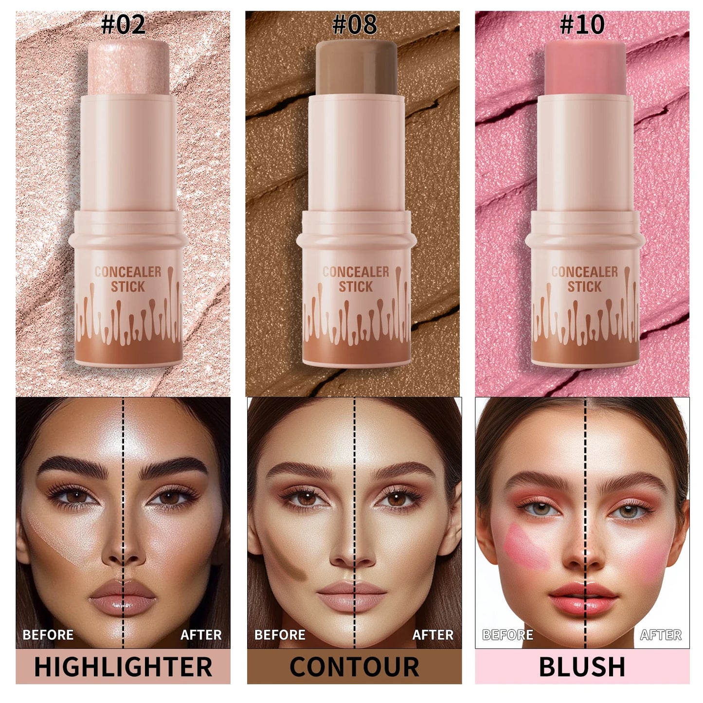 Contour Stick Set – Natural Matte Finish Highlighters & Shadow, Waterproof V-Face Shaping Contour Wand for Face Makeup