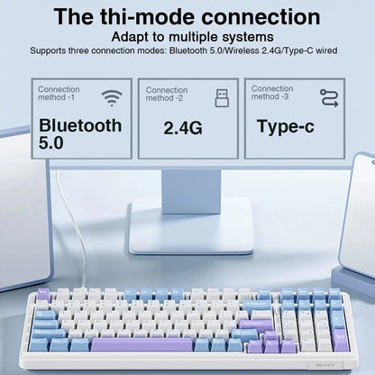 AULA F99 99-Key Gaming Mechanical Keyboard – Wired, 2.4G Wireless, Bluetooth, Hot-Swappable PBT Gasket RGB for Gaming & Typing