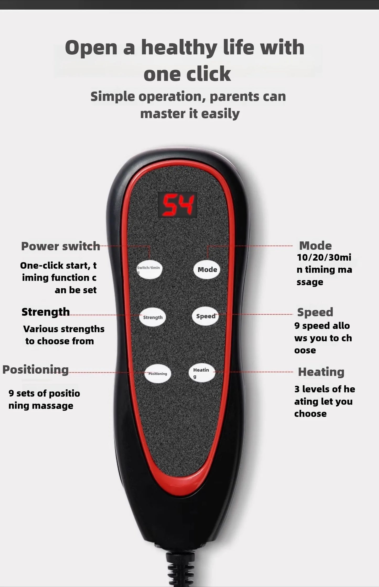 Electric Full Body Massage Mattress with Heating, Kneading & Vibration – Neck and Back Relaxation Pillow with Hand Control and Lumbar Airbag