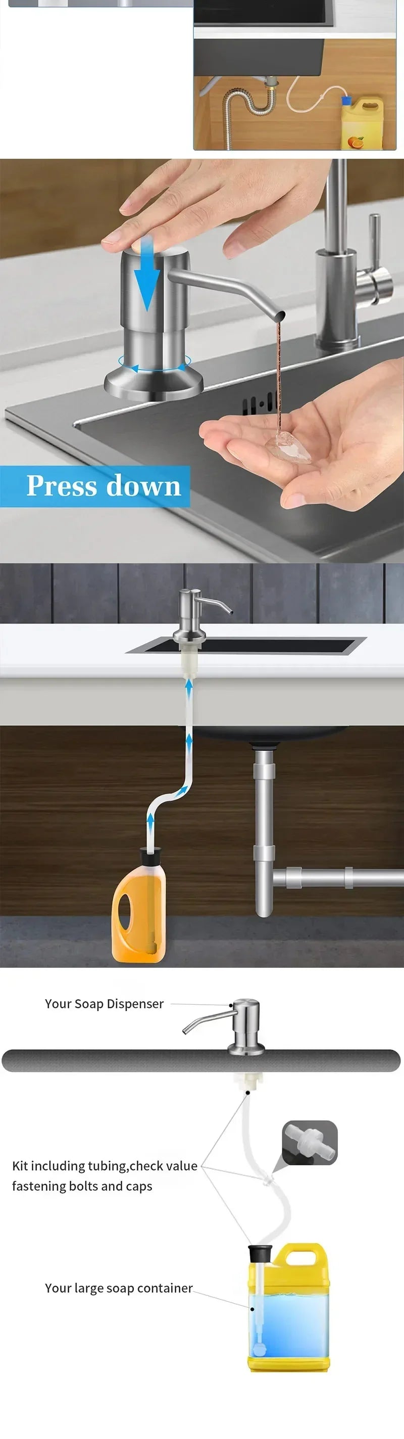 500ml Stainless Steel Liquid Soap Dispenser — Hand Press Pump Bottle for Kitchen Sink