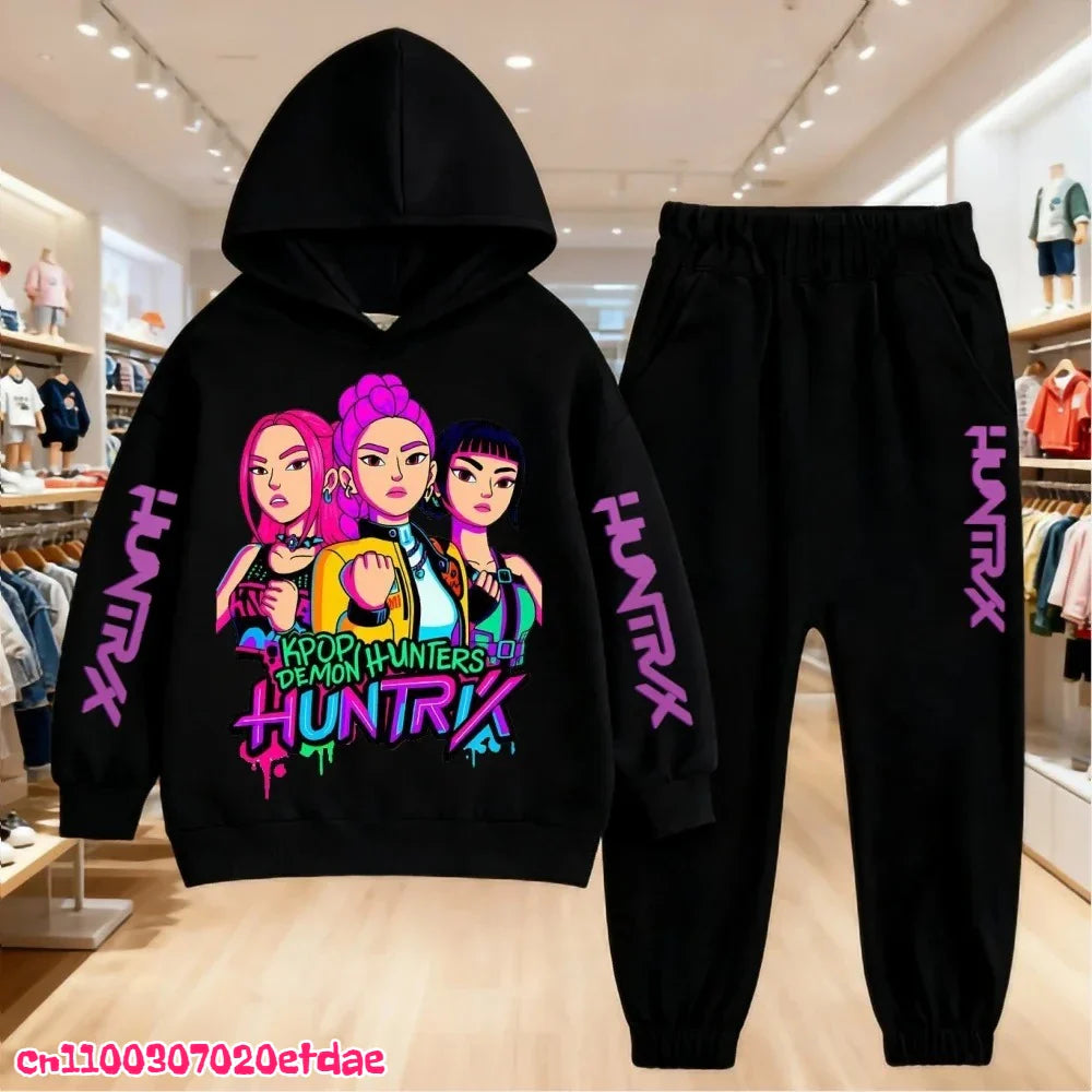 Children’s KPop Demon Hunters Hoodie & Pants Set – Autumn & Winter Casual Outerwear for Boys & Girls, Ages 3-12 Gift
