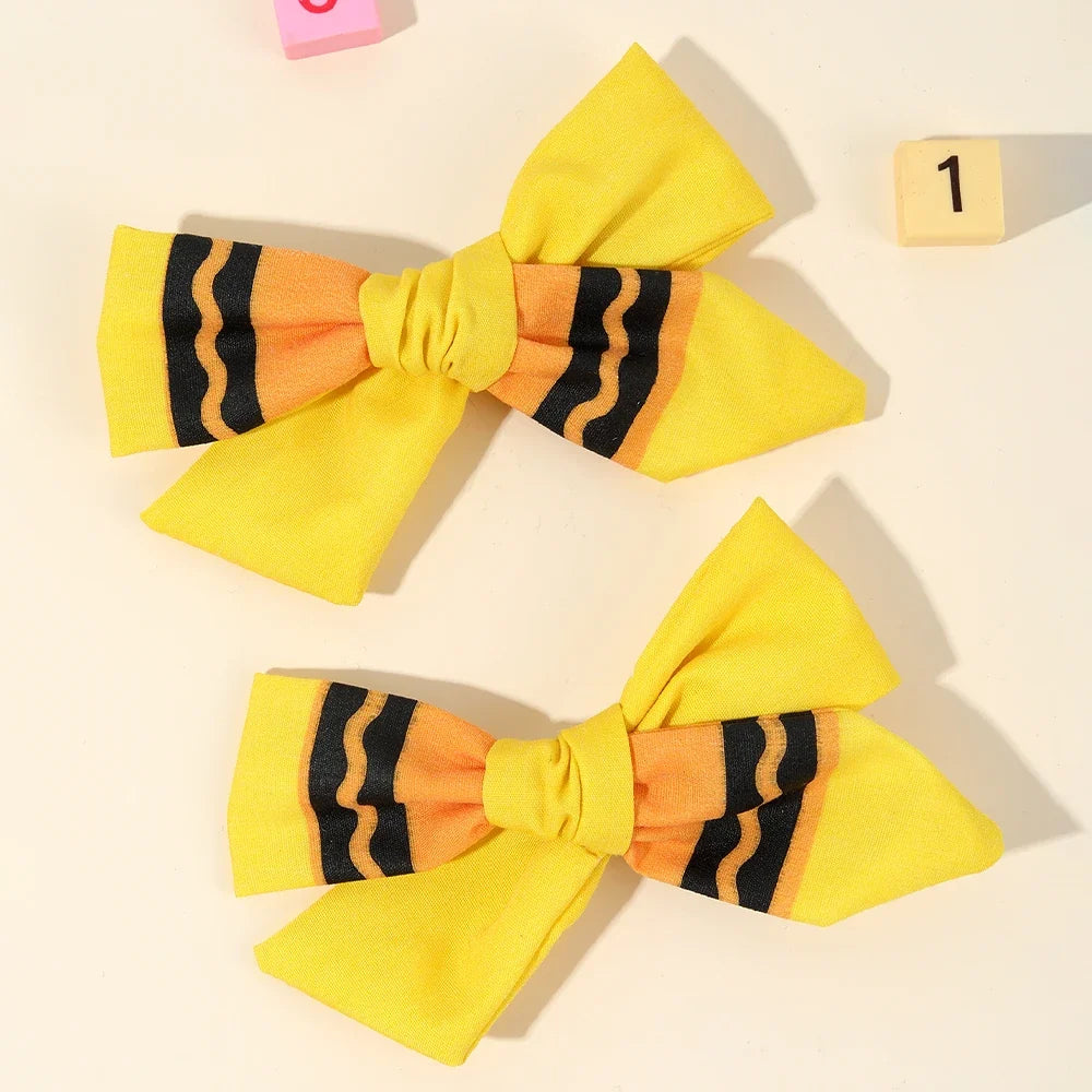 2Pcs Pencil Bow Hair Clips - Cute Kawaii Back to School Hairpins for Girls Kids