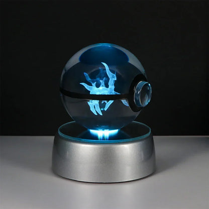 Pokémon 3D Crystal Ball LED Night Light – Pikachu Gengar Eevee Mewtwo Pokéball Base Lamp Kids Birthday & Home Decor Gift