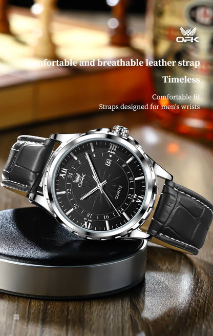 OPK Men's Quartz Watch — Steel Belt Dual Calendar Wristwatch Model 6003