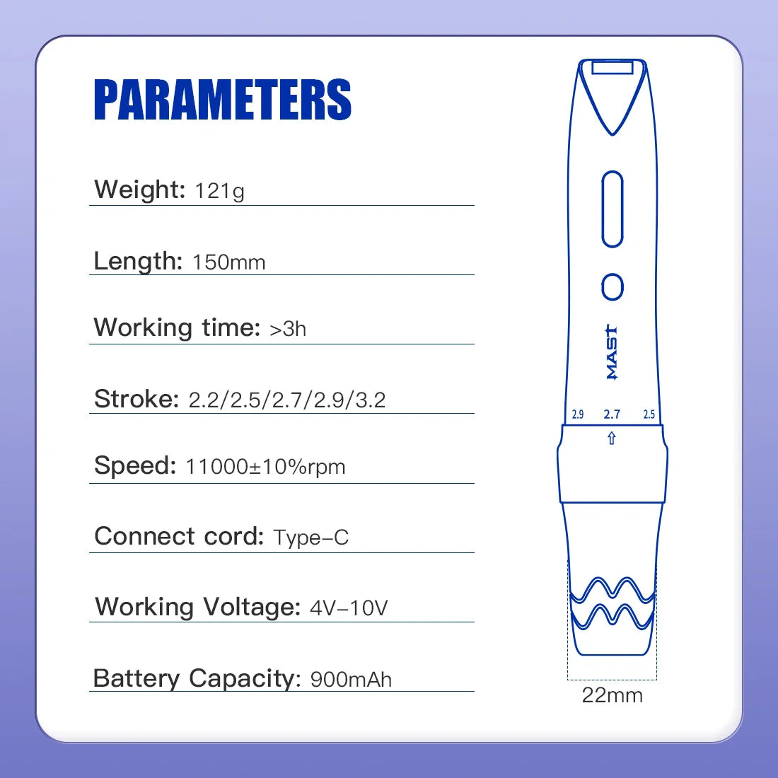 Mast P60 Wireless Tattoo Pen – Permanent Makeup Kit with 2 Batteries & 5 Adjustable Strokes for Eyebrows, Eyeliner & Lips