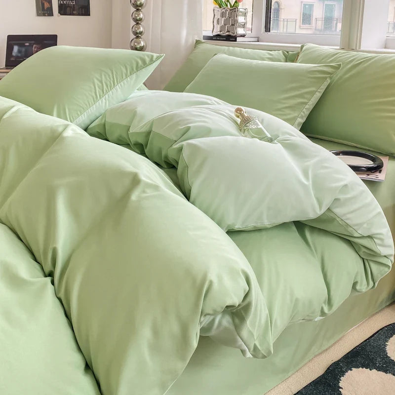Washed Cotton Duvet Cover Set - Solid Color Soft Bedding Collection with Pillowcases Comforter Cover 220x240cm