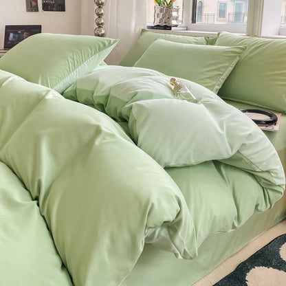 Washed Cotton Duvet Cover Set - Solid Color Soft Bedding Collection with Pillowcases Comforter Cover 220x240cm