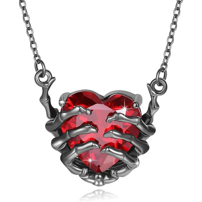 Exaggerated Punk Gothic Heart Ghost Claw Pendant Necklace — Dark Red Fashion Jewelry for Women & Men