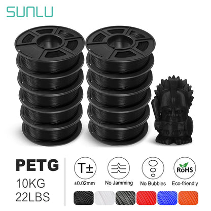SUNLU PLA/PETG/PLA+ 3D Printer Filament Bundle – 10 Rolls 1KG Each, 1.75mm Neatly Wound Filament for 3D Printing (EU/US)