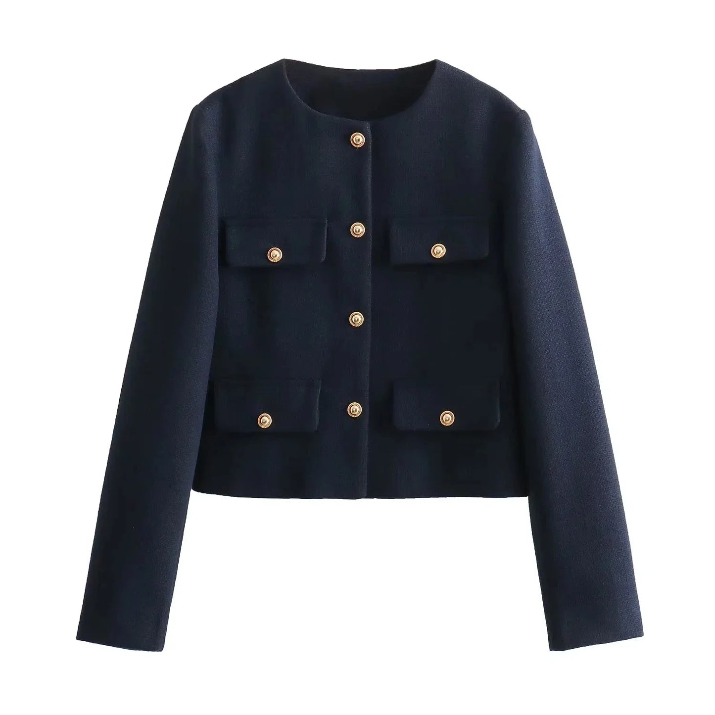 TRAF Women's Autumn Outerwear – Long Sleeve Cropped Jacket, Winter Button Demi-Season Short Coat, Elegant Women’s Coat