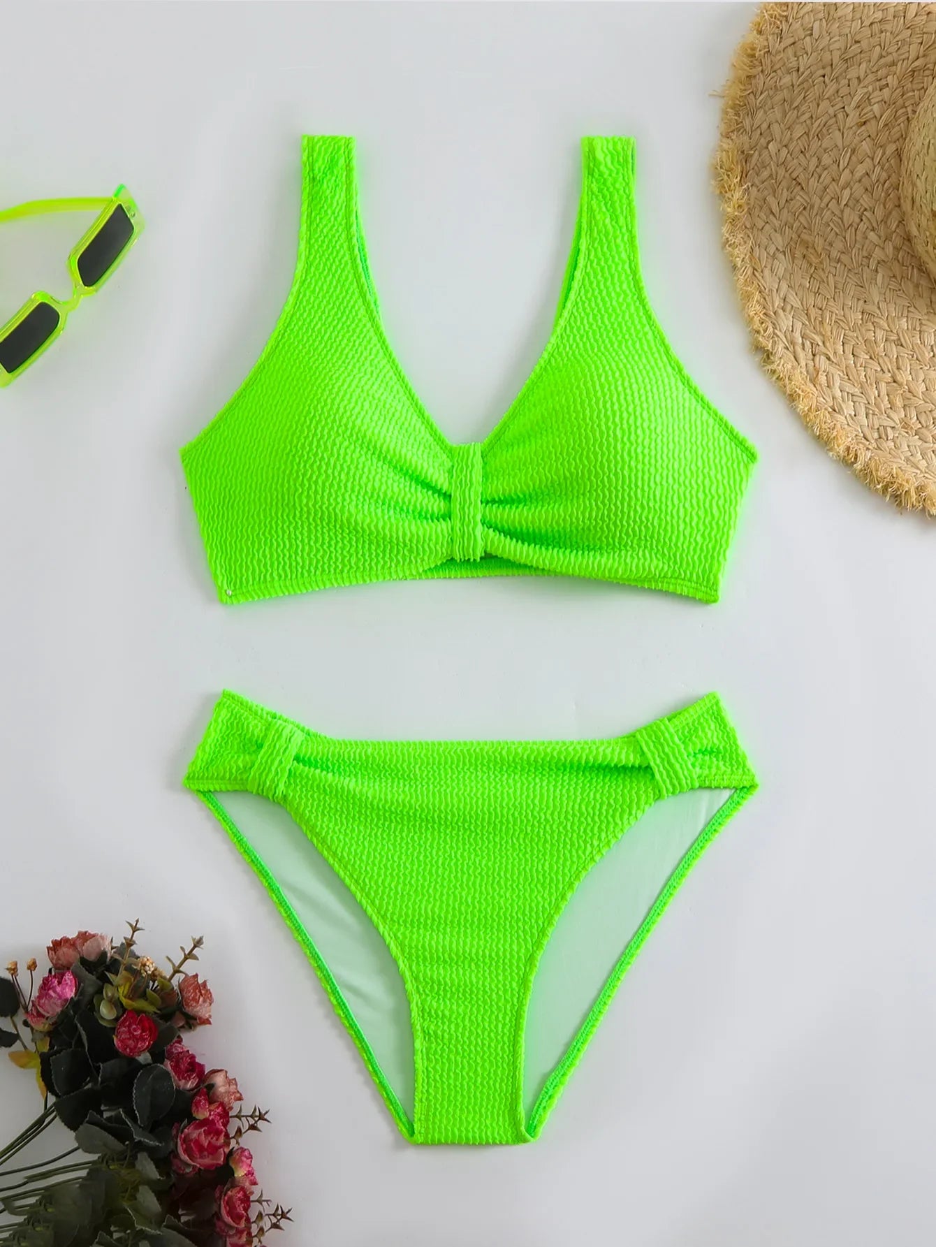 2025 Summer Women's Two-Piece Swimsuit – Solid High Waist V-Neck Backless Bikini Set Beachwear