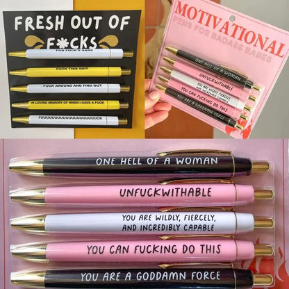 Push Button Motivational Pen – "Badass" Themed Creative Plastic Signature Pen | Funny Stationery for School