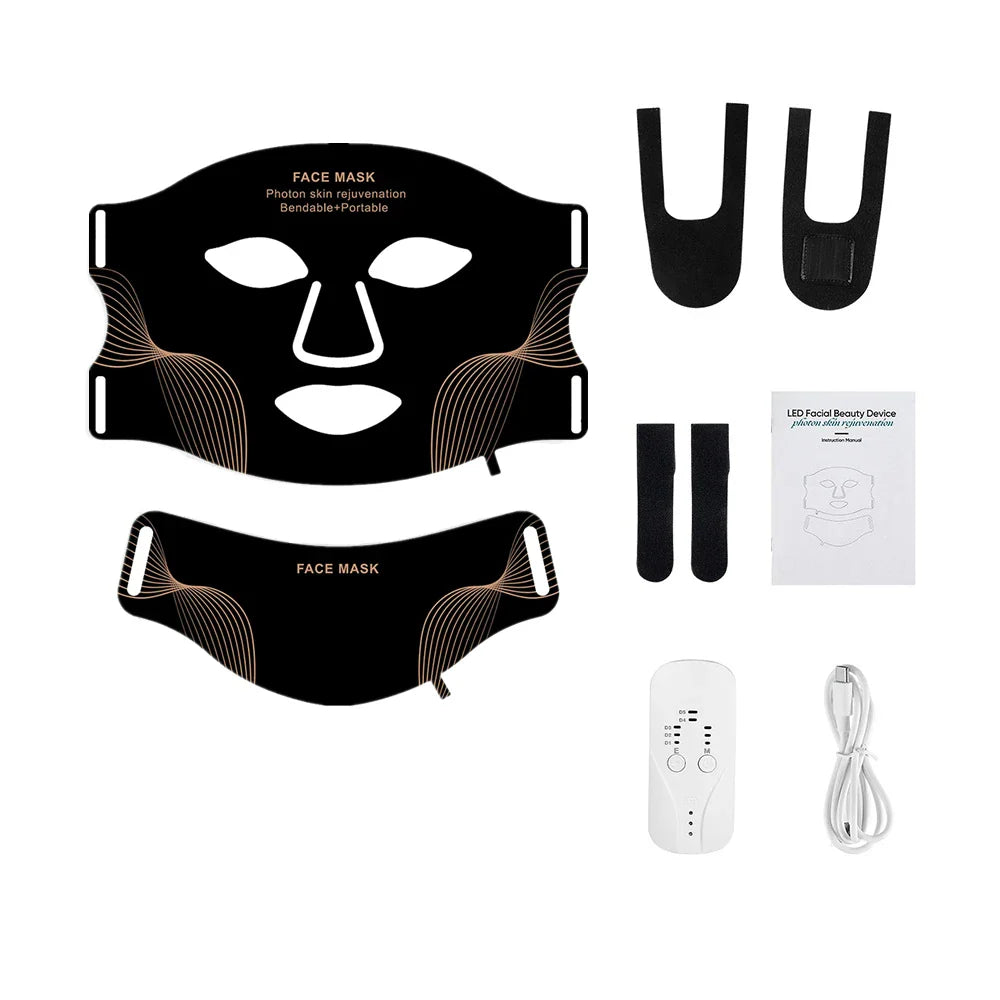 Silicone LED Mask with Neck – 7-Color Photon Red Light & Infrared Therapy, Flexible Wireless Facial Skin Repair Mask