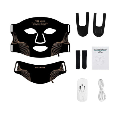 Silicone LED Mask with Neck – 7-Color Photon Red Light & Infrared Therapy, Flexible Wireless Facial Skin Repair Mask
