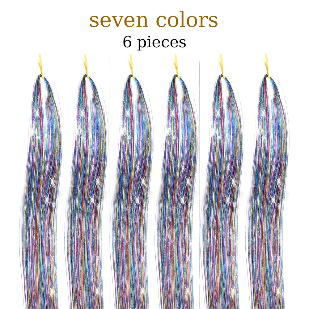 48-Inch Hair Tinsel Kit – 1200 Strands, 12 Colors Sparkling Fairy Hair Extensions with Tool