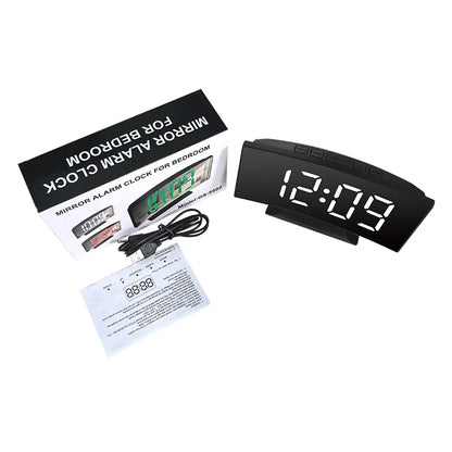 Noiseless LED Mirror Alarm Clock — Large Digital Display Silent Electronic Clock