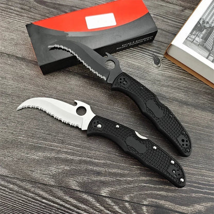 C12S Tactical Folding Pocket Knife – D2 Blade with Nylon Fiber Handle, Outdoor Hunting Utility Knife with Back Lock