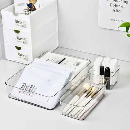 4PCS Clear Plastic Desk & Drawer Organizers – Makeup Storage Boxes for Office & Bathroom