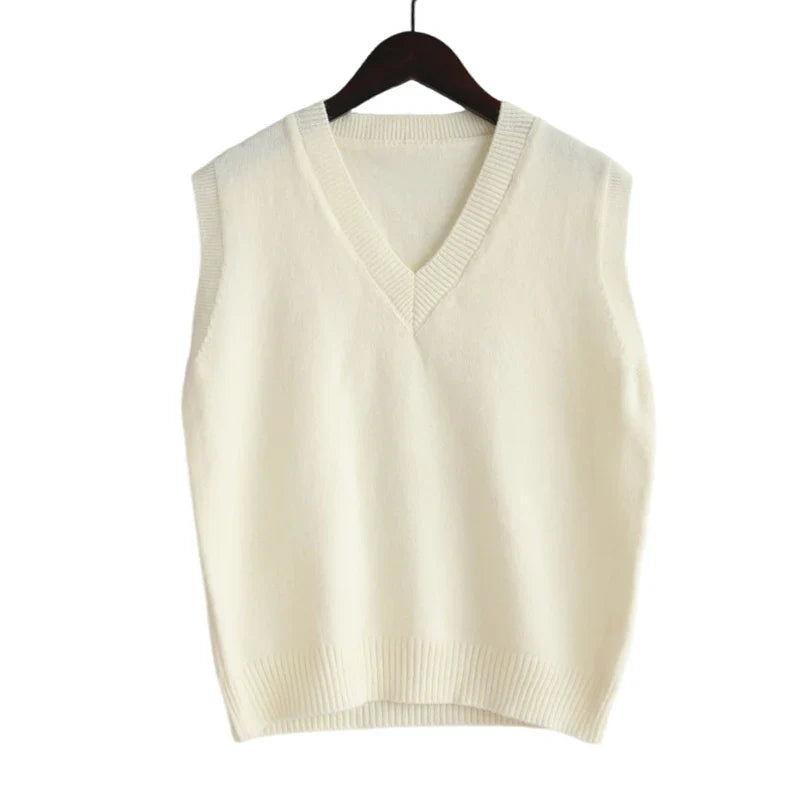 2025 Korean Fashion Women’s Sleeveless V-Neck Sweater Vest – Solid Color Knit Pullover Waistcoat