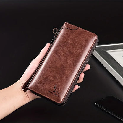 Men's Long Zipper Wallet – High-Quality PU Leather, RFID Blocking Business Clutch, Credit Card Holder