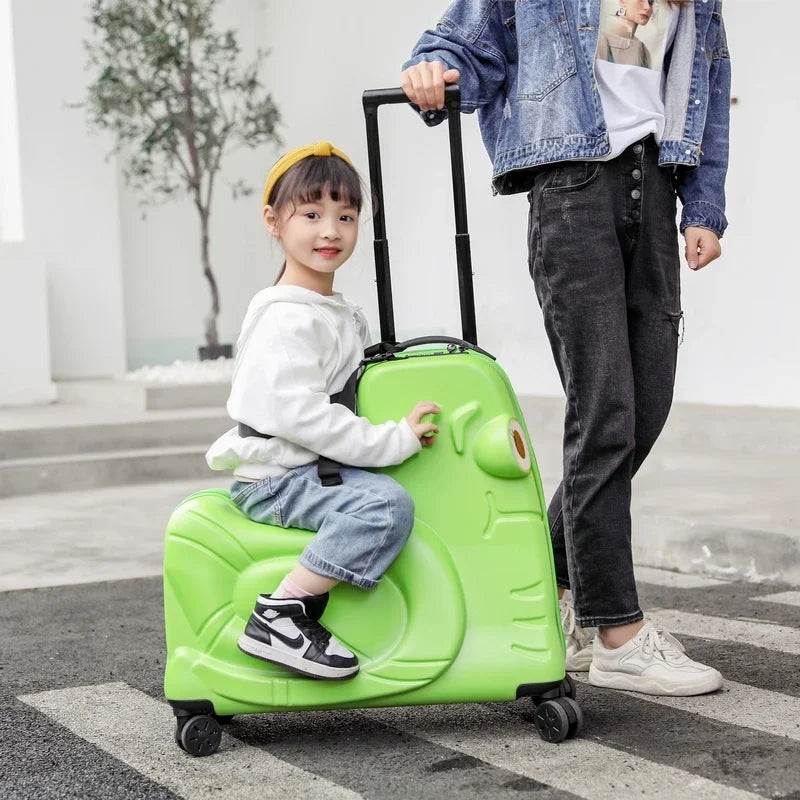 Cartoon Kids Ride-On Suitcase with Wheels – 20/24 Inch Rolling Trolley Luggage for Children, Travel Bag & Gift