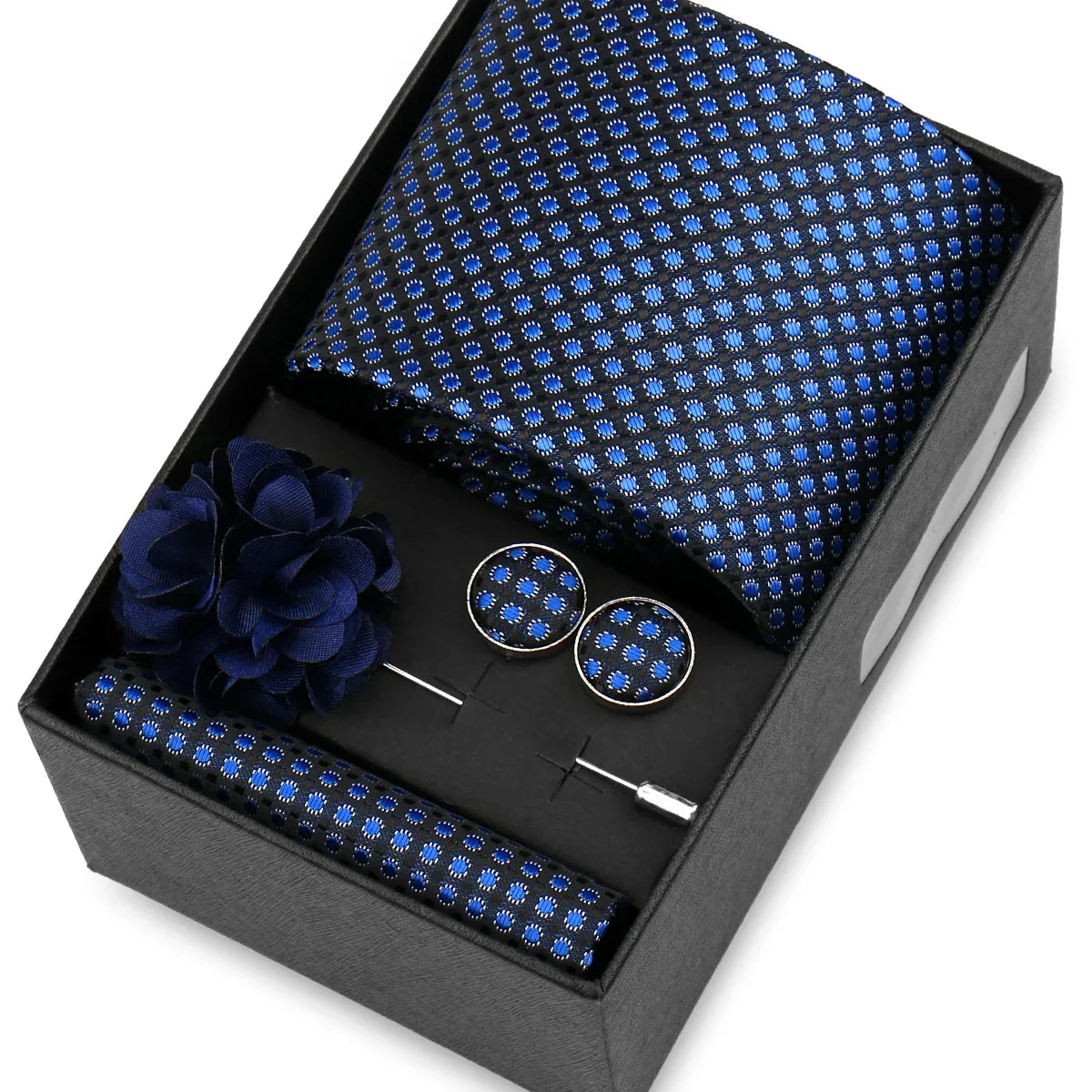 Elegant Men’s Necktie Gift Set - Fashion Tie with Handkerchief, Cufflinks & Brooch Pin Accessories for Business & Wedding