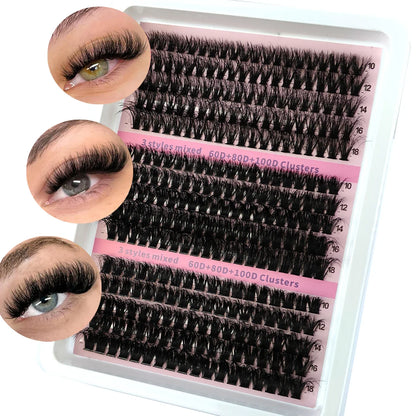 New 15 Rows DIY 5D Fluffy Lash Clusters – 60D–200D Wispy Thick Individual Eyelash Extensions 10–20mm Volume Lash Kit for Salon-Style Look