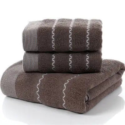 3-Piece Cotton Towel Set – 2 Hand Face Towels 35x75cm + 1 Bath Towel 70x140cm Soft Washcloth Gift Set