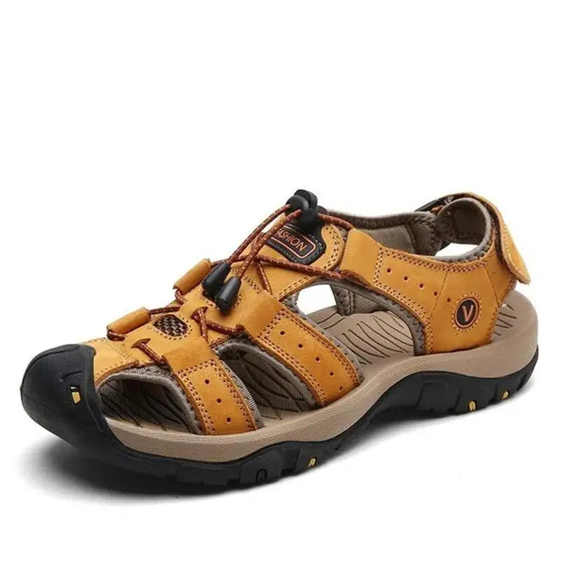 Men's Leather Summer Sandals - Breathable Casual Outdoor Beach Slippers & Wading Shoes