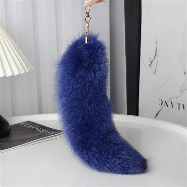 2024 Natural Fox Fur Tail Keychain – Chic Y2K Furry 40cm Keyring Accessory for Women’s Car Keys