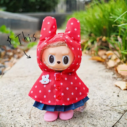 17CM Labubu Monster Doll Clothes – DIY Colorful Raincoat Outfit with Cute Candy Dots, Kids’ Gift Accessories