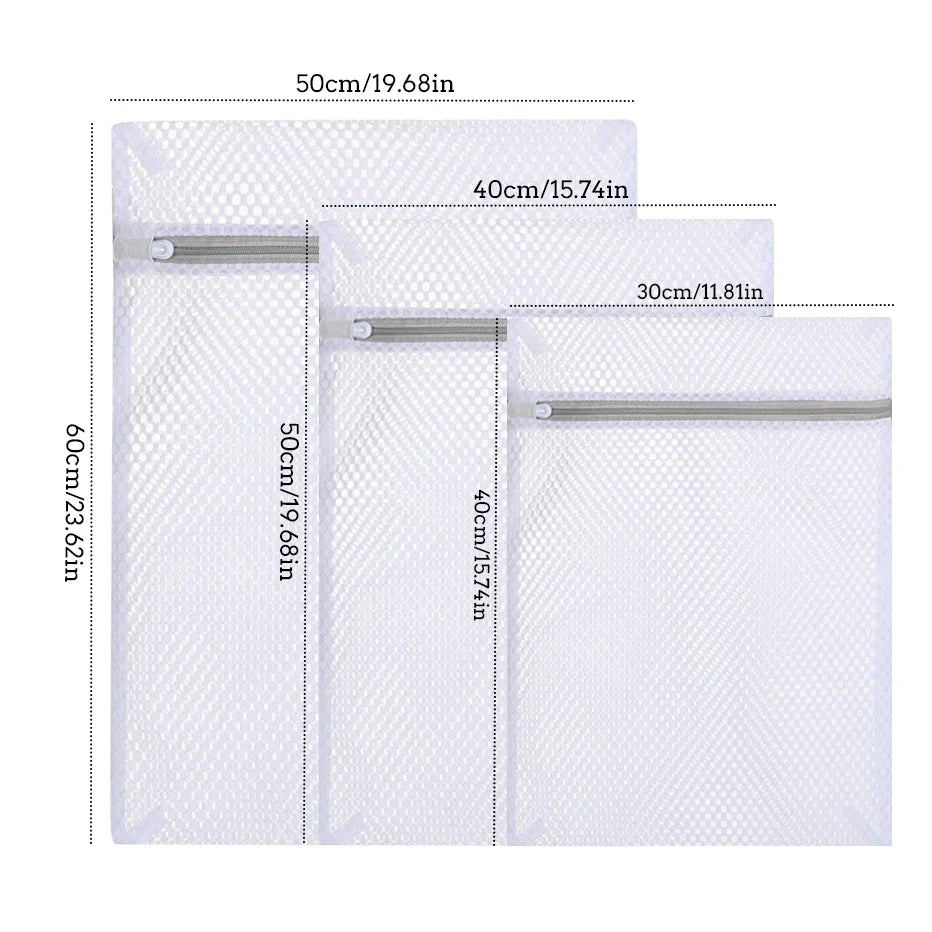 3-Piece Zippered Mesh Laundry Bags Set - Durable Polyester Coarse Net Wash Bags for Washing Machines, Ideal for Delicates and Bras