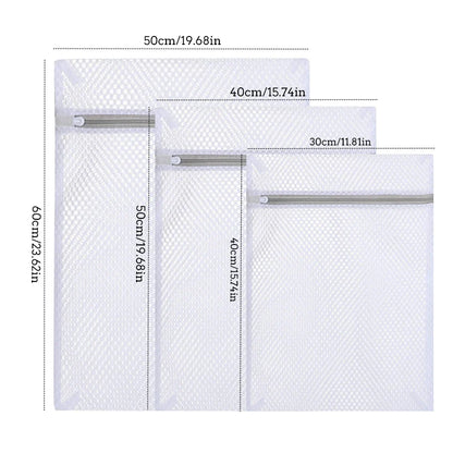 3-Piece Zippered Mesh Laundry Bags Set - Durable Polyester Coarse Net Wash Bags for Washing Machines, Ideal for Delicates and Bras